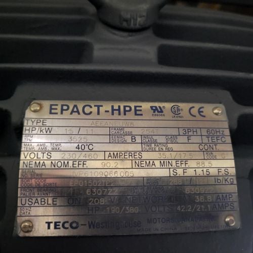 15-HP, 3PH, 230/460V blower tag