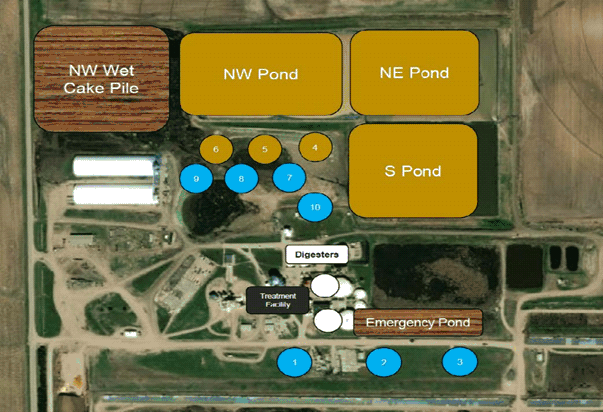 This image provided by the AFRG identifies the locations of the lagoons and tanks on the AltEn Site.
