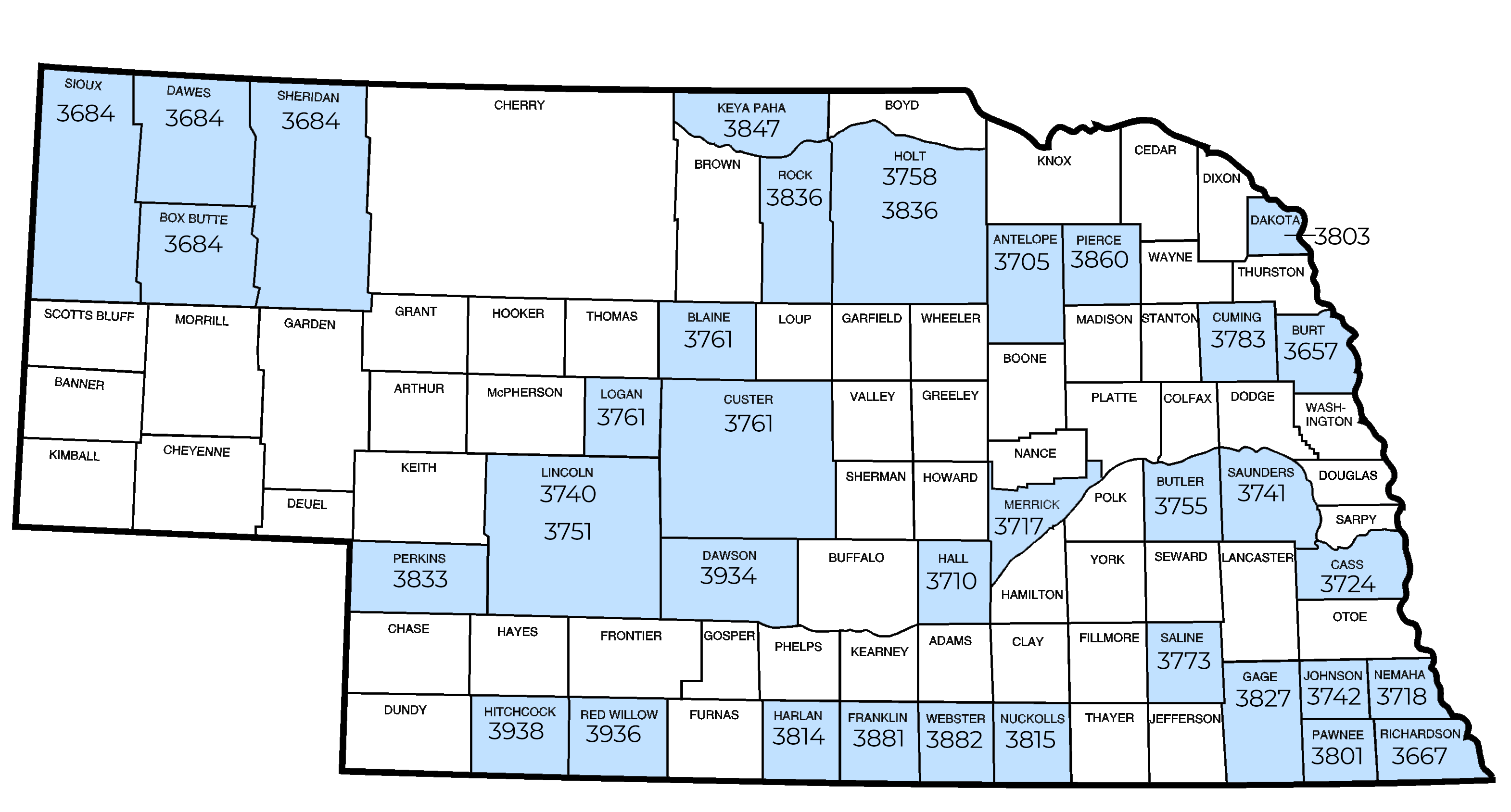 A Nebraska Map indicating which counties will host scrap tire events in 2026