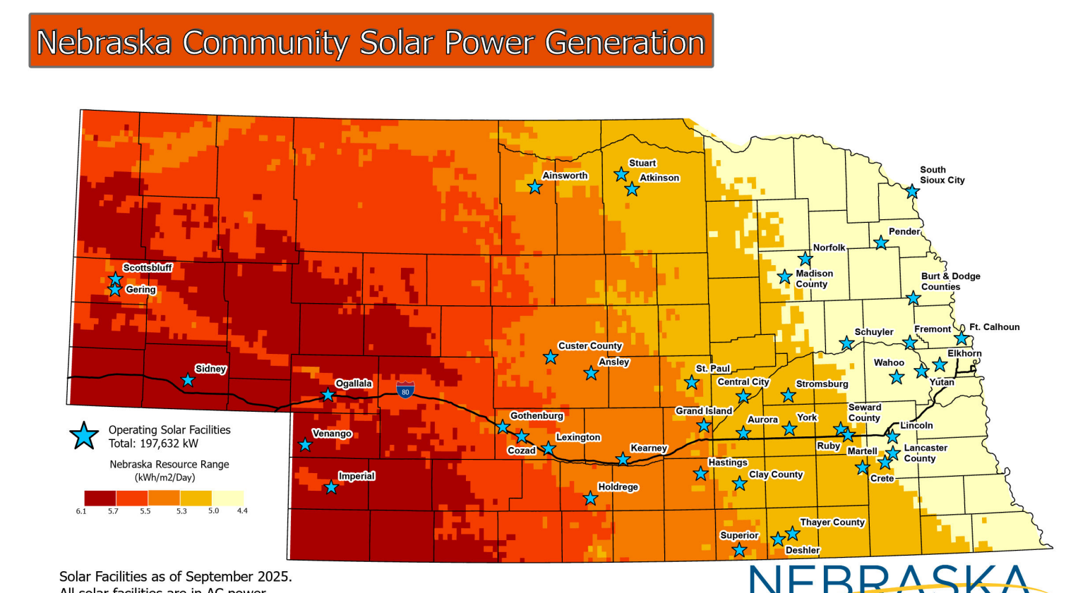 Nebraska Community Solar Power Generation Map