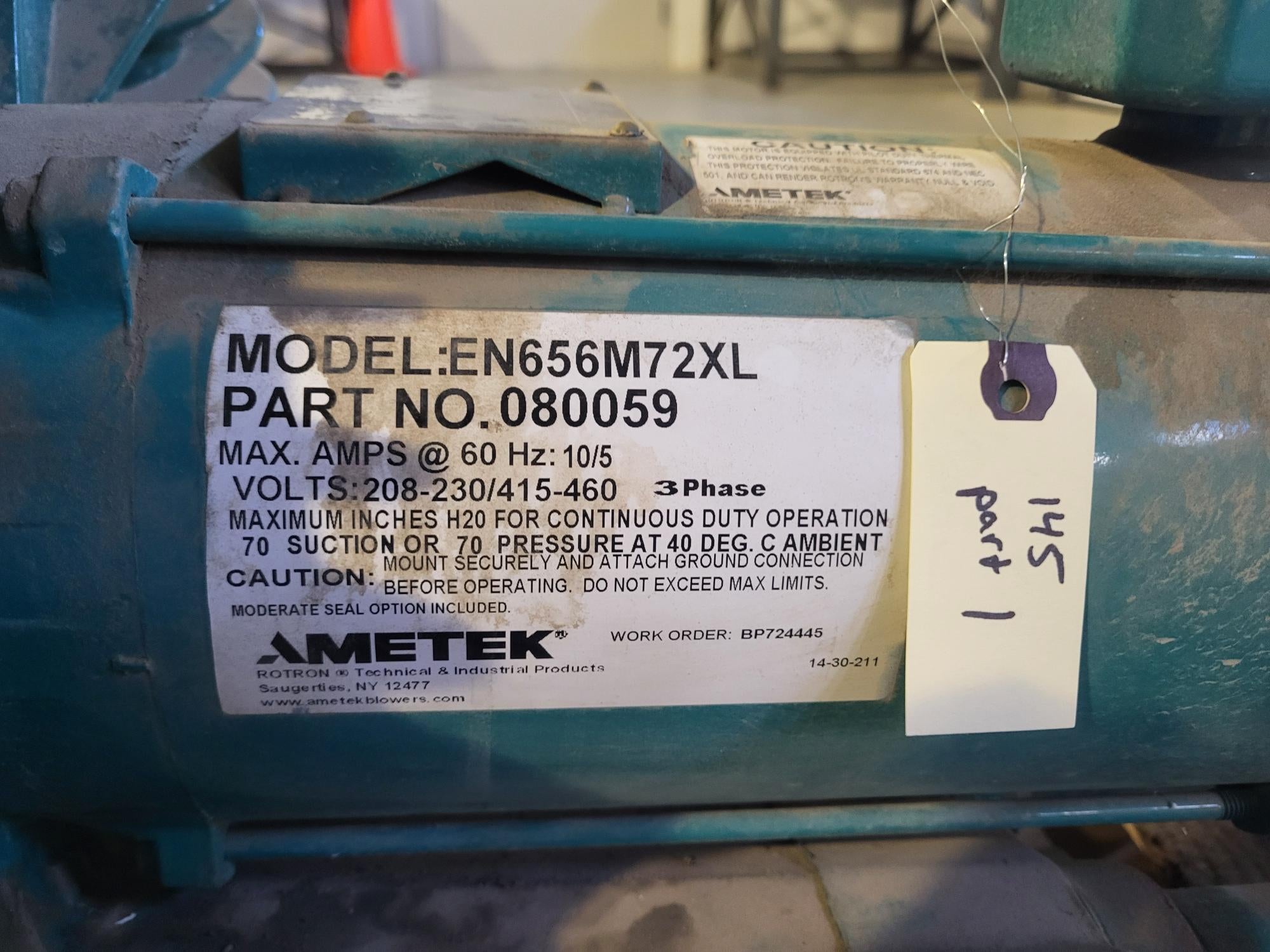 3HP, 3PH Rotron w/filter housing and flow sensor serial tag