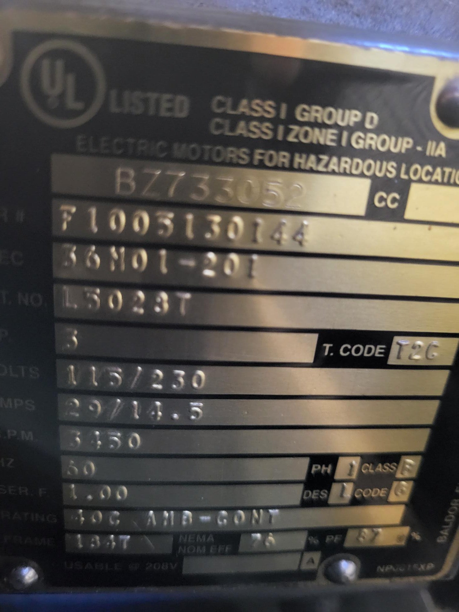 Image of motor identification plate