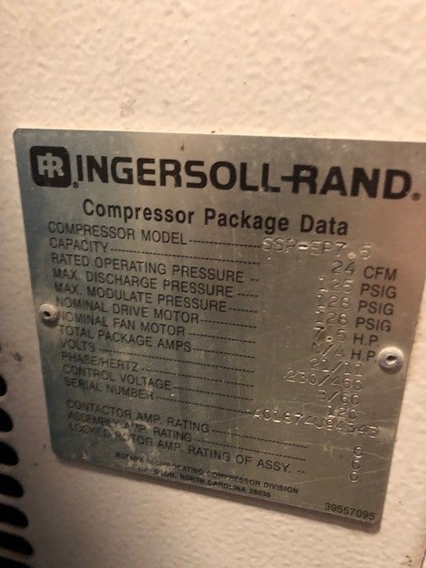Rotary Screw Compressor, 7.5 HP, 230/460 3-Phase compressor serial tag