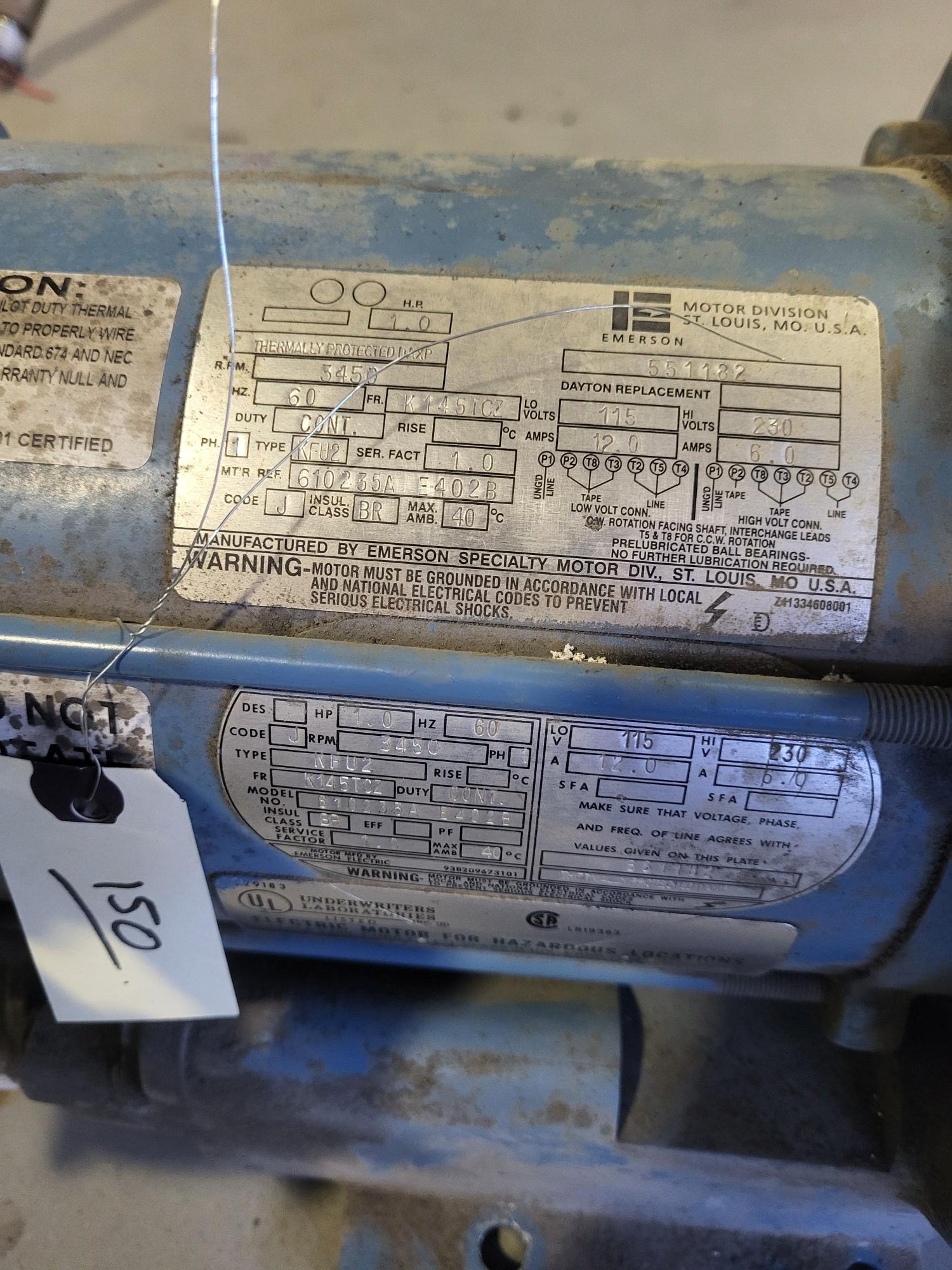 Rotron 1HP, 1PH serial tag