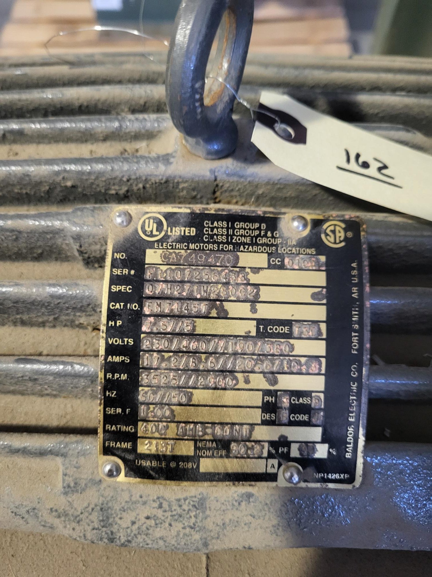 7 1/2HP, 230V, 3PH centrifugal fan serial tag