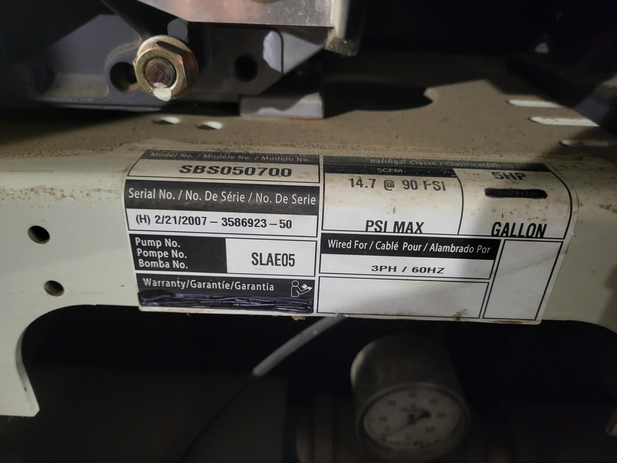 5HP, 3PH Ametek Rotron, 5HP, 3PH Marathon Powerex Oilless Scroll Compressor, Tank, XP Fan, Self Contained Job Box w/Control Panel