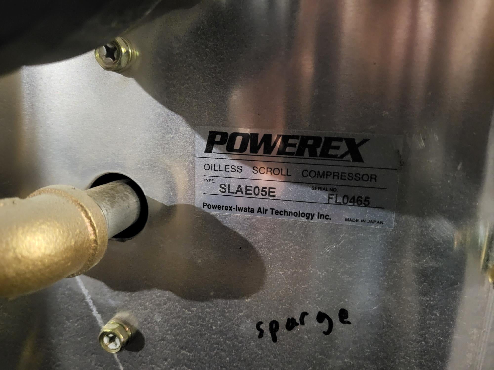 5HP, 3PH Ametek Rotron, 5HP, 3PH Marathon Powerex Oilless Scroll Compressor, Tank, XP Fan, Self Contained Job Box w/Control Panel