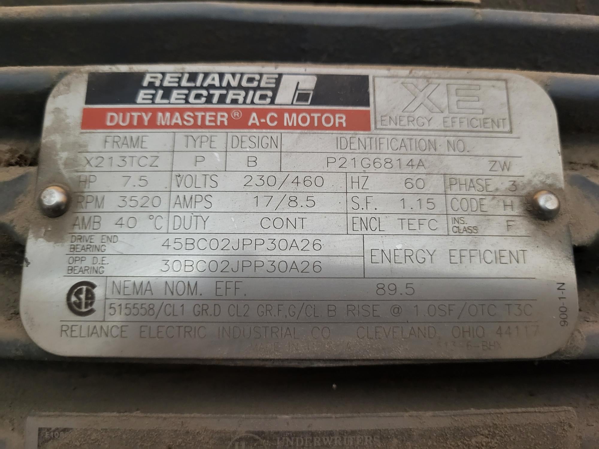 7 1/2HP, 3PH, 230/460V Rotron, Air compressor minus controllers, regulator/filters, and pumps, came from IIS# 79451