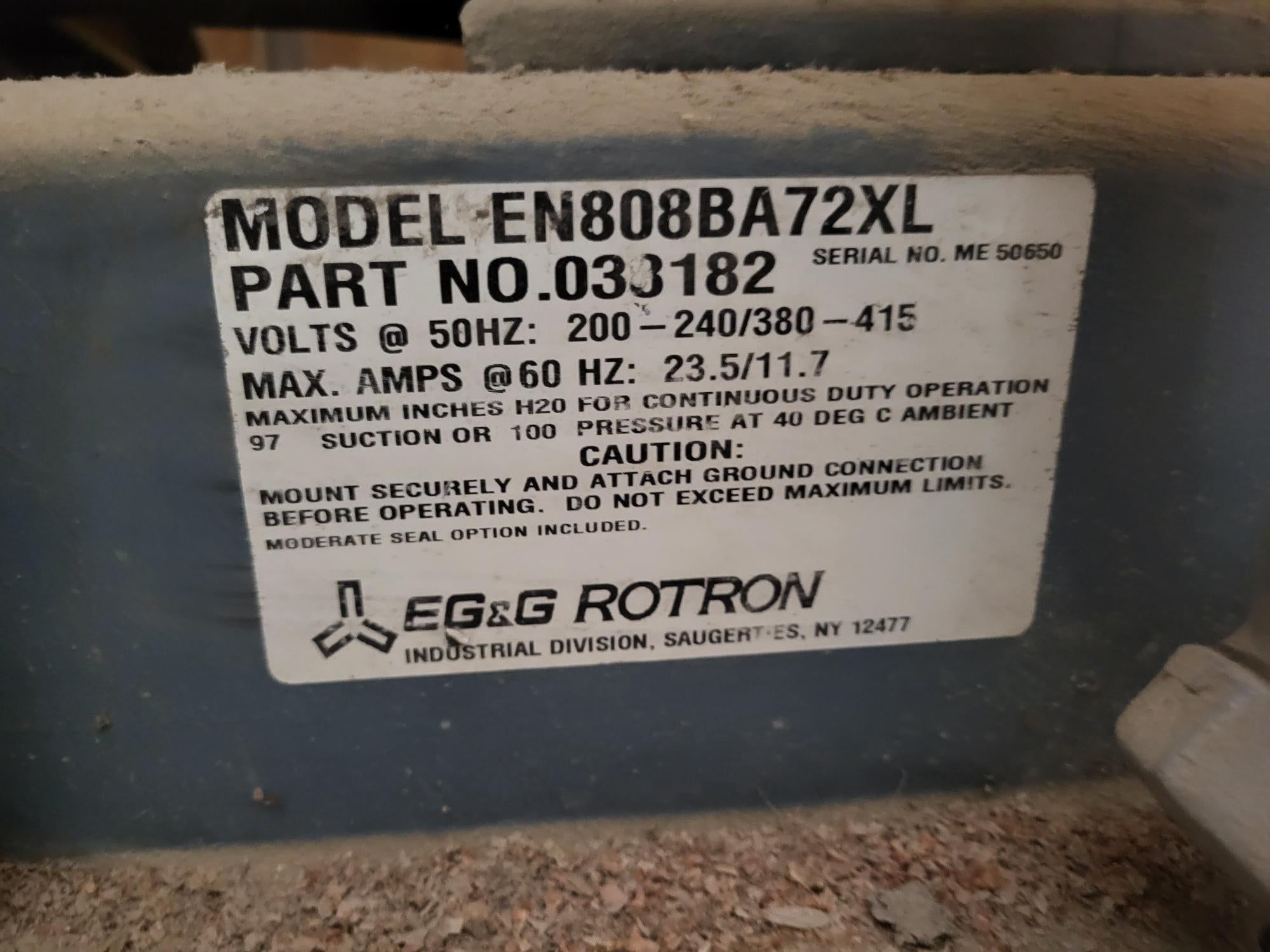 7 1/2HP, 3PH, 230/460V Rotron, Air compressor minus controllers, regulator/filters, and pumps, came from IIS# 79451