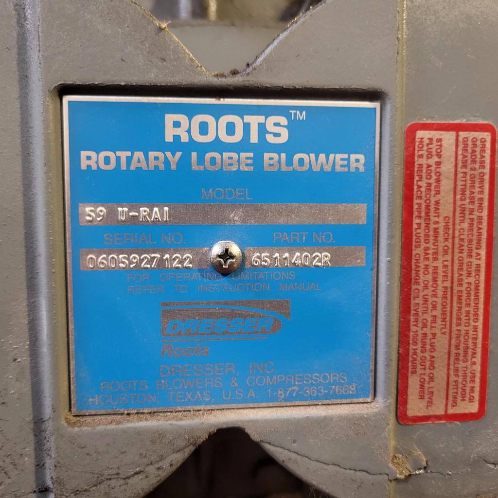Rotary Lobe w/ 25-HP, 3-PH, 230/460 V service tag