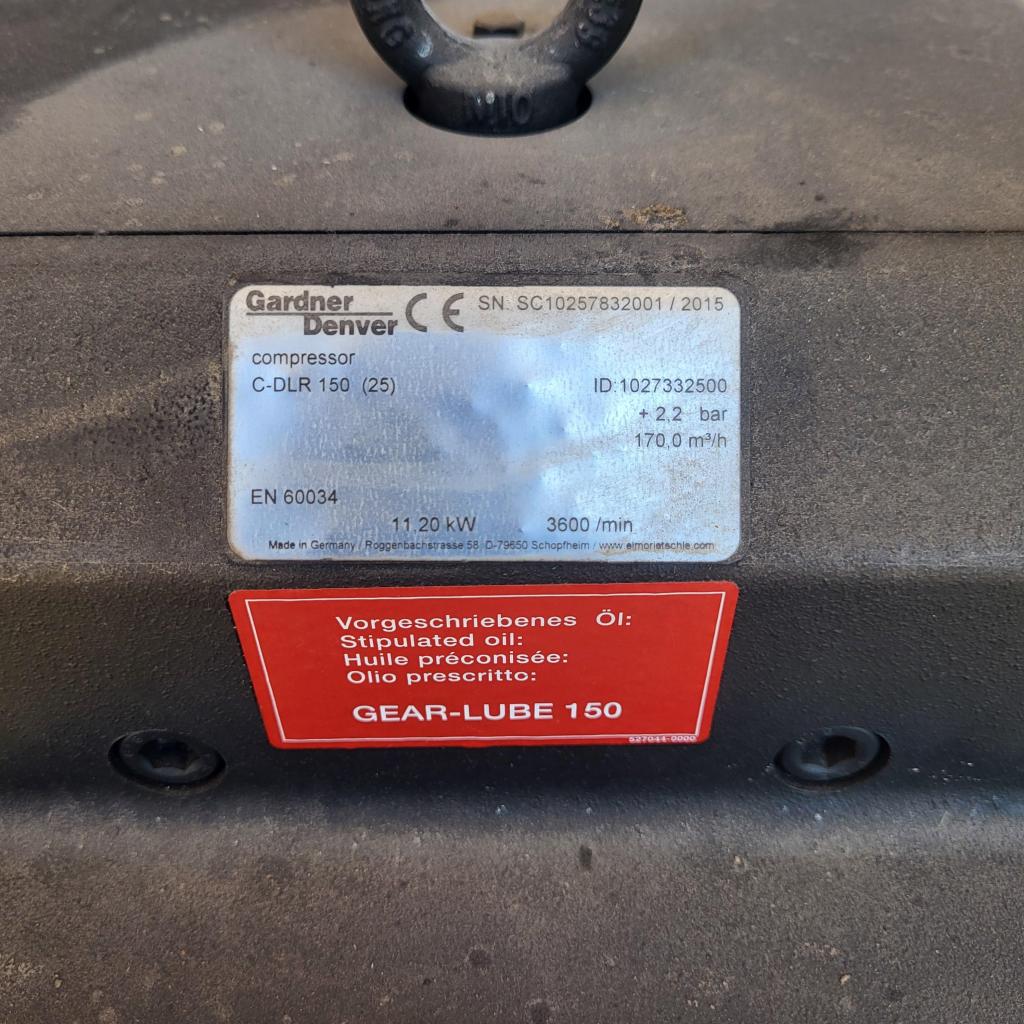 Last site - 43663; Gardner Denver C-DLR 150 (25) compressor w/10HP Motor, Turbotron 20HP blower motor, 