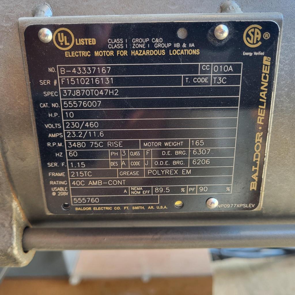 Last site - 43663; Gardner Denver C-DLR 150 (25) compressor w/10HP Motor, Turbotron 20HP blower motor, 