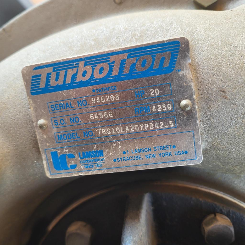 Last site - 43663; Gardner Denver C-DLR 150 (25) compressor w/10HP Motor, Turbotron 20HP blower motor, 