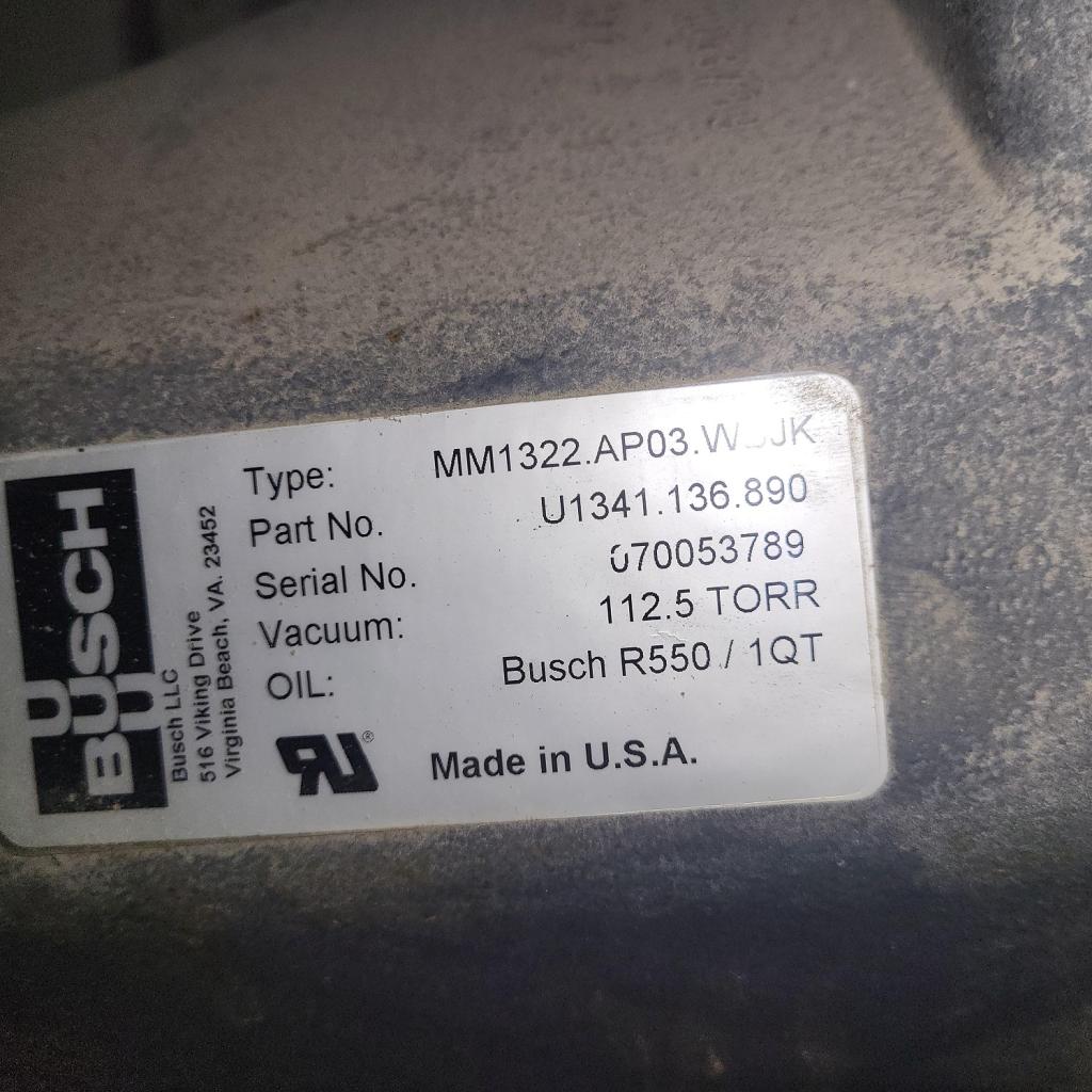 Rotron (Model# EN858BA72WL) 7.5HP, 3PH; Busch MM1322.AP03.WBJK w/7.5 HP, 3PH motor, came from IIS# 23038