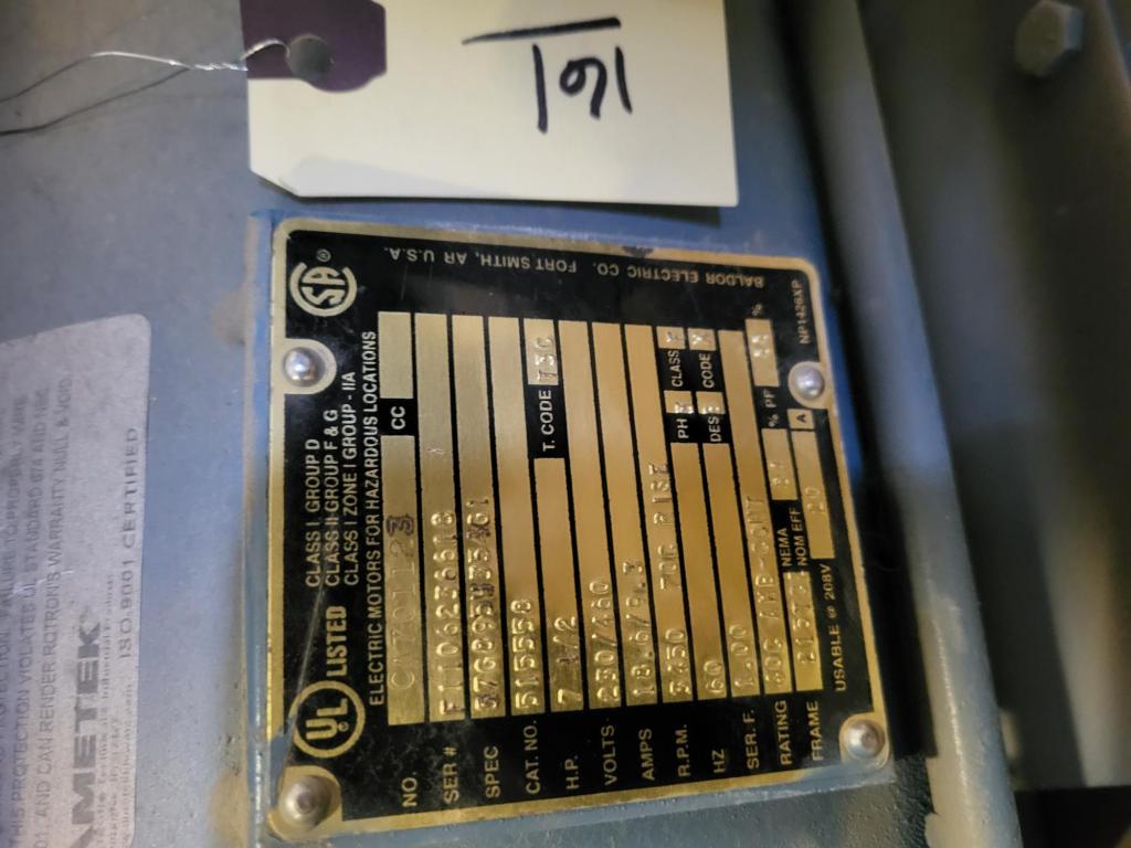 7 1/2HP, 230V, 3PH, Regen blower serial tag
