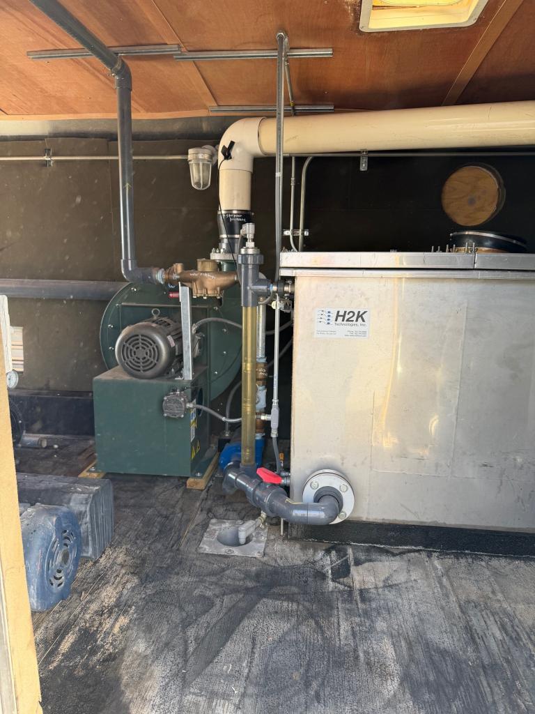  10HP, 460V, 3PH Rietschle VLR Claw DPE Blower +1 centrifugal suction pump, oil water separator, & aeration stripper, float switches for product tank and transfer pumps