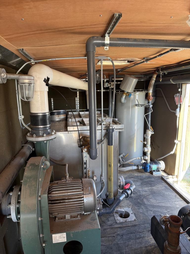  10HP, 460V, 3PH Rietschle VLR Claw DPE Blower +1 centrifugal suction pump, oil water separator, & aeration stripper, float switches for product tank and transfer pumps