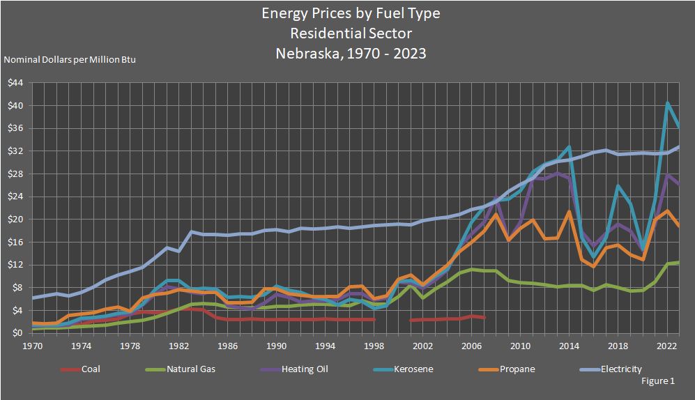 Figure 1 shows the energy prices by fuel type in the residential sector in Nebraska.