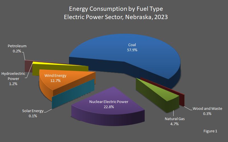 Energy Consumption by Fuel Type Electric Power Sector, Nebraska, 2023 Pie Chart