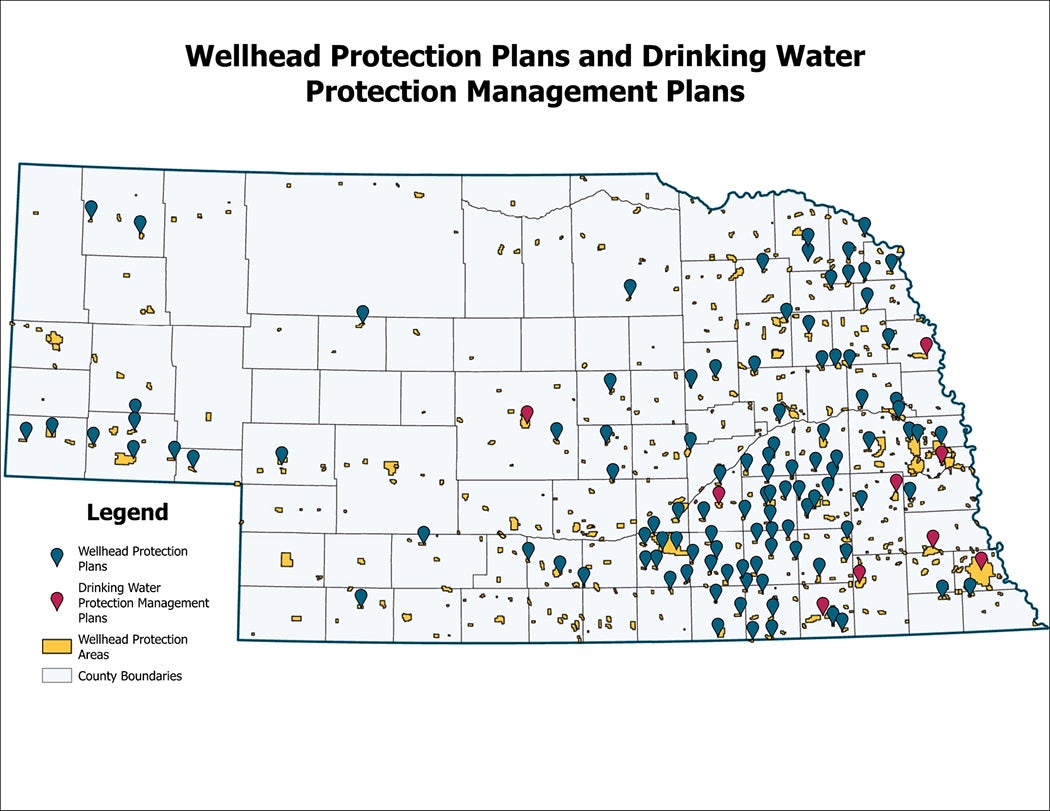 Wellhead Protection Plans and Drinking water Protection Management Plans Map of Nebraska