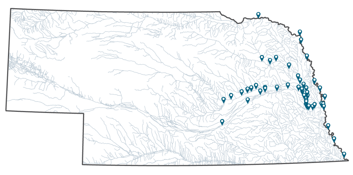 Map showing ice jam reporting sites